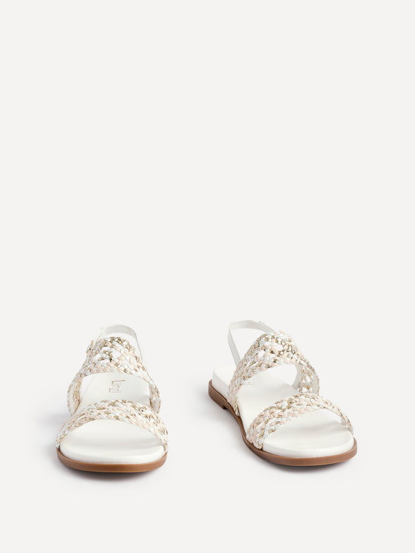 Linzi White Faux Leather Handwoven Flat Sandals