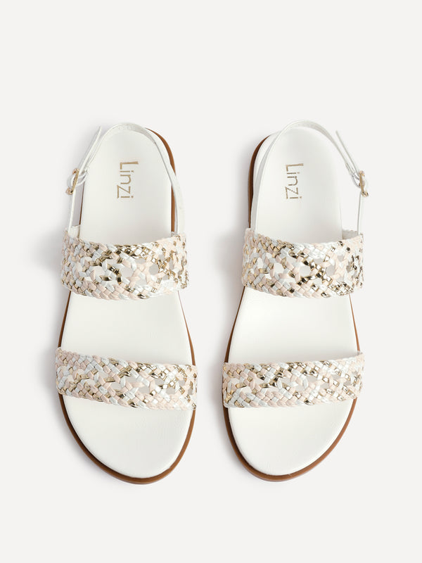 Linzi White Faux Leather Handwoven Flat Sandals