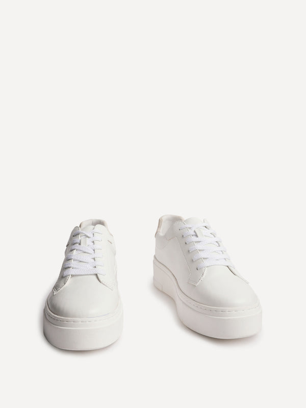 Linzi White Faux Leather Lace Up Flatform Trainers