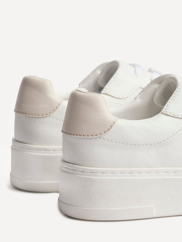 Linzi White Faux Leather Lace Up Flatform Trainers