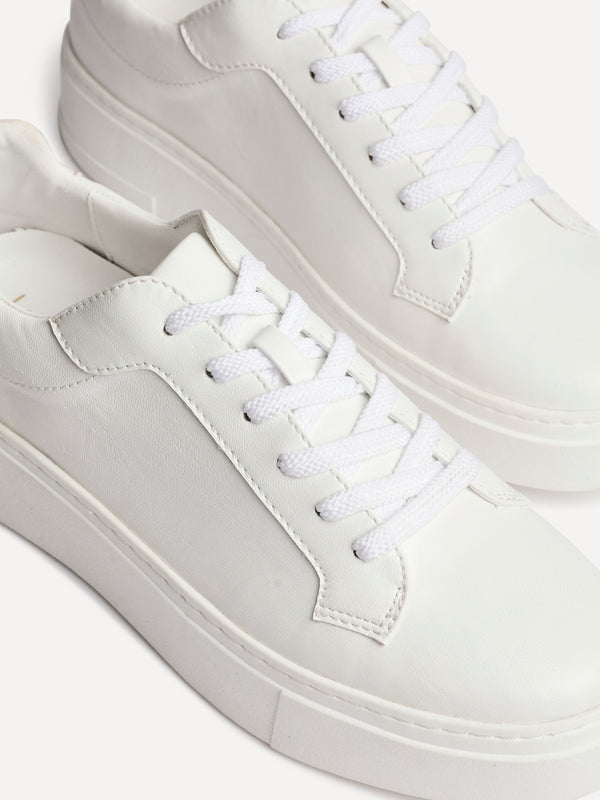 Linzi White Faux Leather Lace Up Flatform Trainers