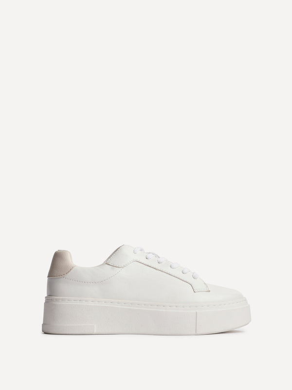 Linzi White Faux Leather Lace Up Flatform Trainers
