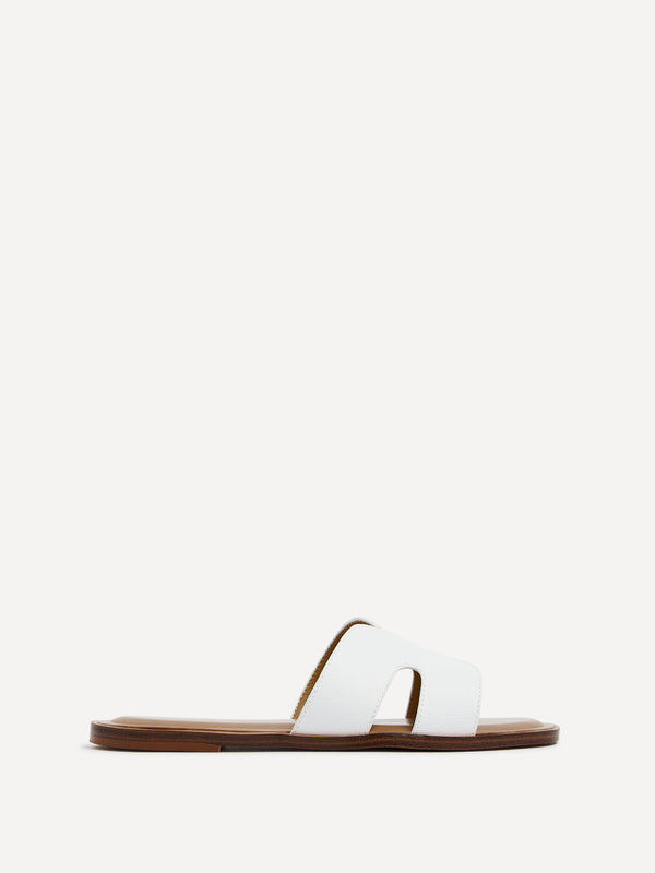 Linzi White Faux Leather Link Design Flat Sandal