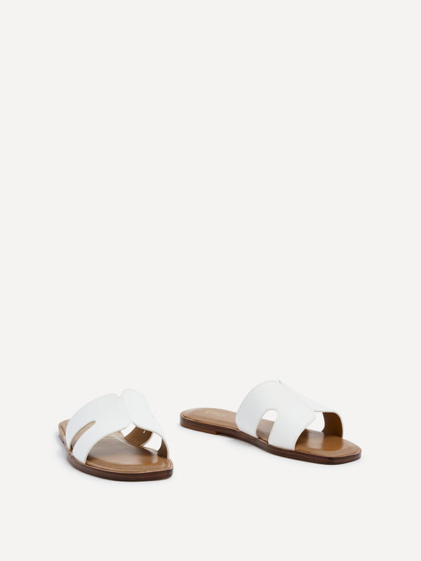 Linzi White Faux Leather Link Design Flat Sandal