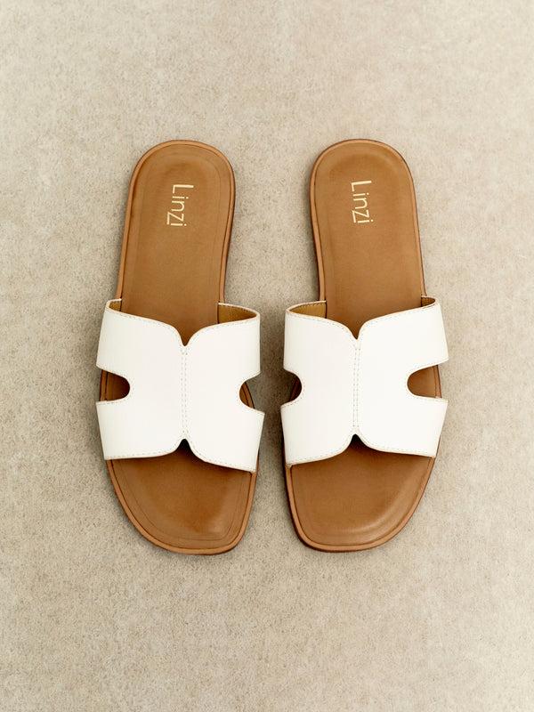 linzi White Faux Leather Link Design Flat Sandal