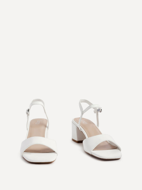 Linzi White Faux Leather Low Block Heeled Sandals