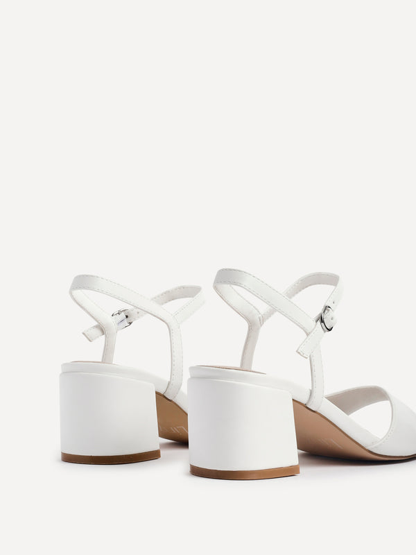 Linzi White Faux Leather Low Block Heeled Sandals