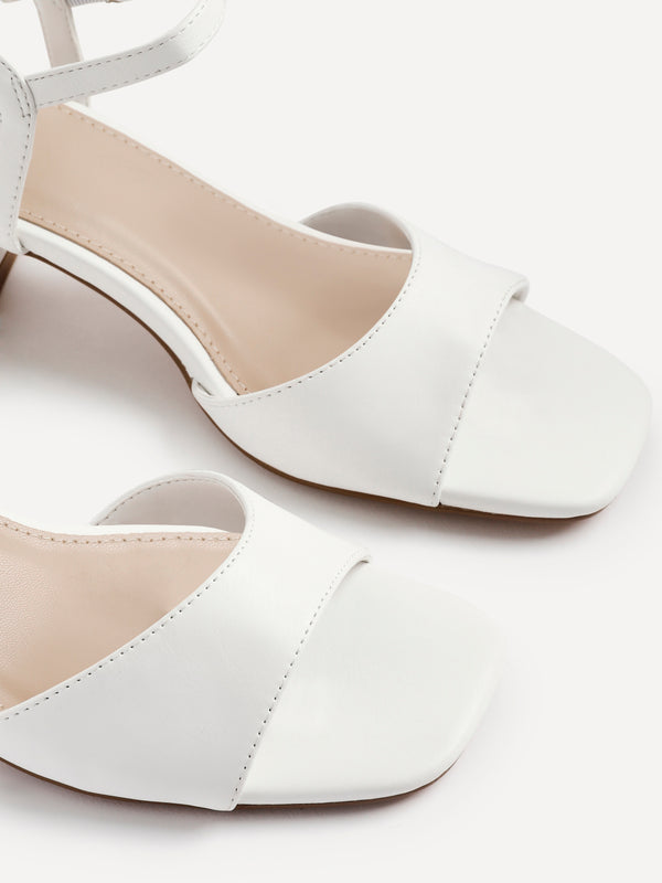 Linzi White Faux Leather Low Block Heeled Sandals