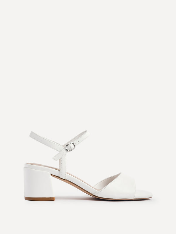 Linzi White Faux Leather Low Block Heeled Sandals