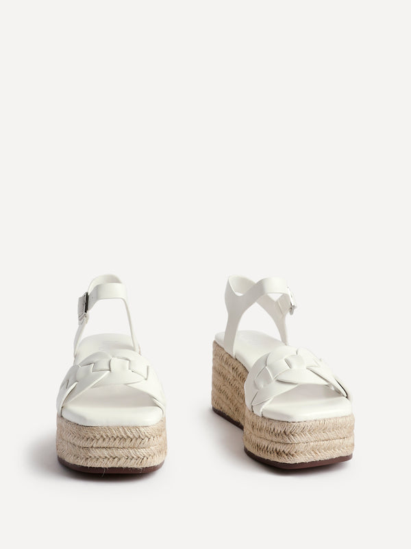 Linzi White Faux Leather Plaited Platform Wedge