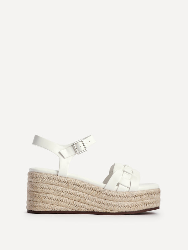 Linzi White Faux Leather Plaited Platform Wedge