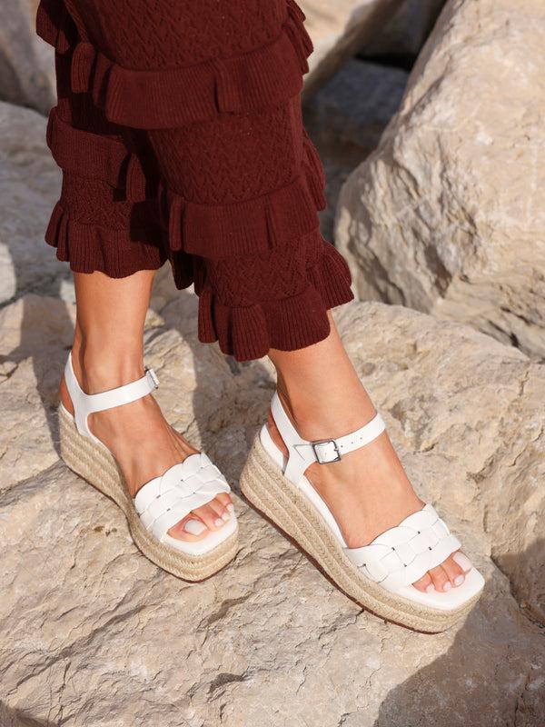linzi White Faux Leather Plaited Platform Wedge