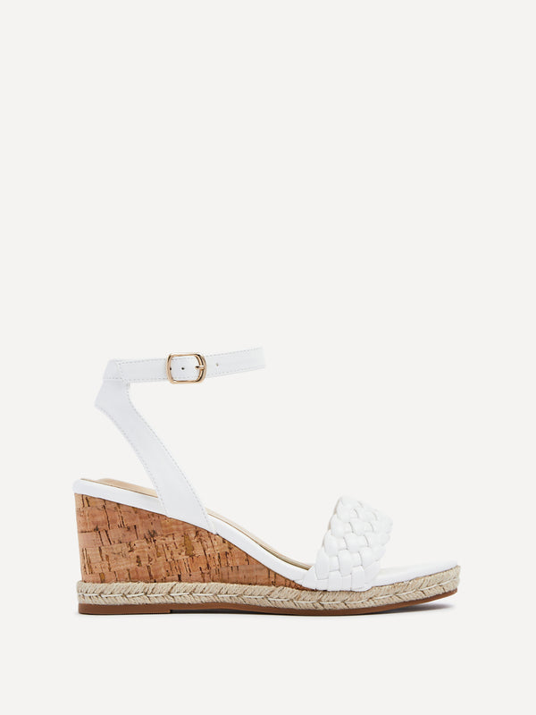 Linzi White Faux Leather Plaited Wedge