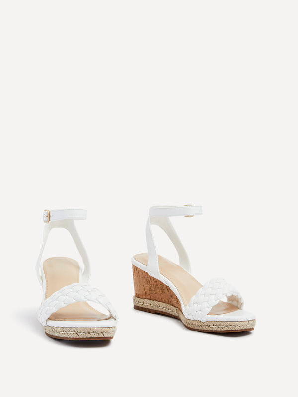 Linzi White Faux Leather Plaited Wedge
