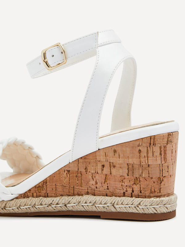 Linzi White Faux Leather Plaited Wedge