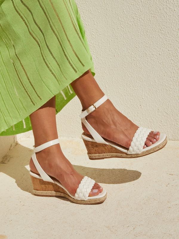 linzi White Faux Leather Plaited Wedge