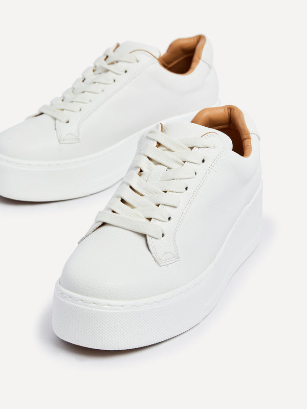 Linzi White Faux Leather Platform Trainer