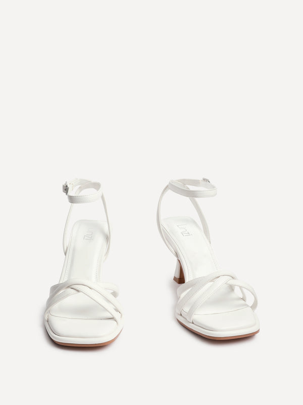 Linzi White Faux Leather Strappy Heeled Sandals