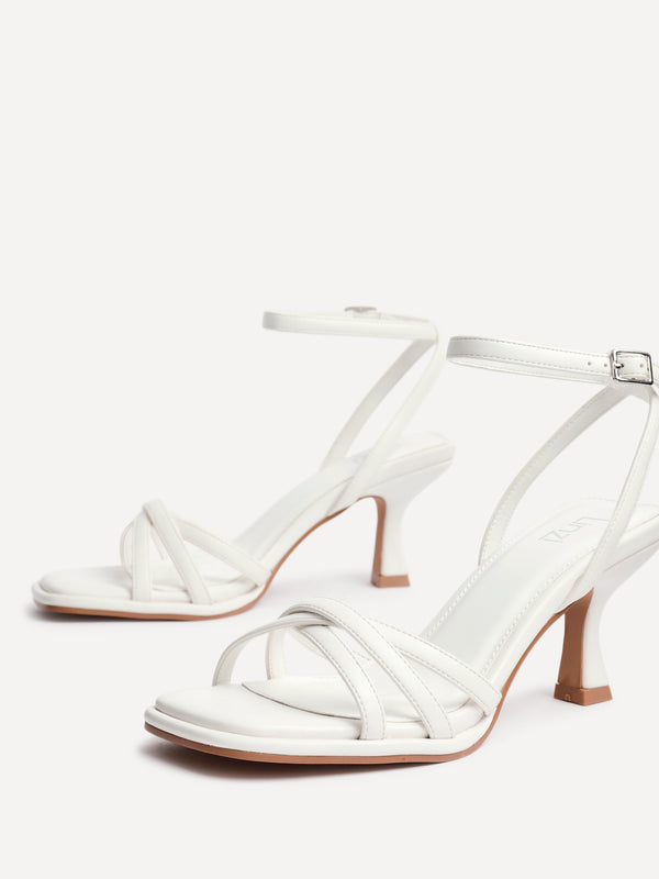 Linzi White Faux Leather Strappy Heeled Sandals