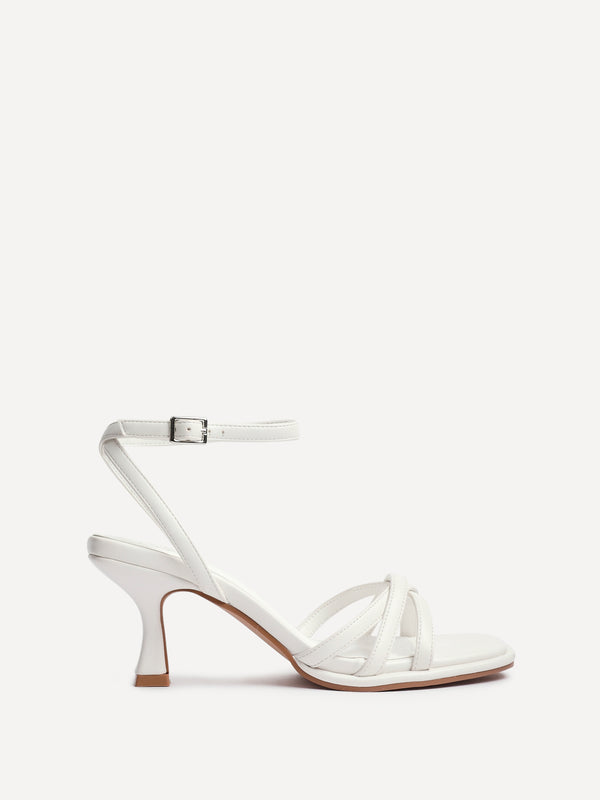 Linzi White Faux Leather Strappy Heeled Sandals