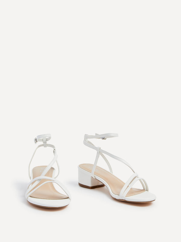 Linzi White Faux Leather Strappy Low Block Sandal