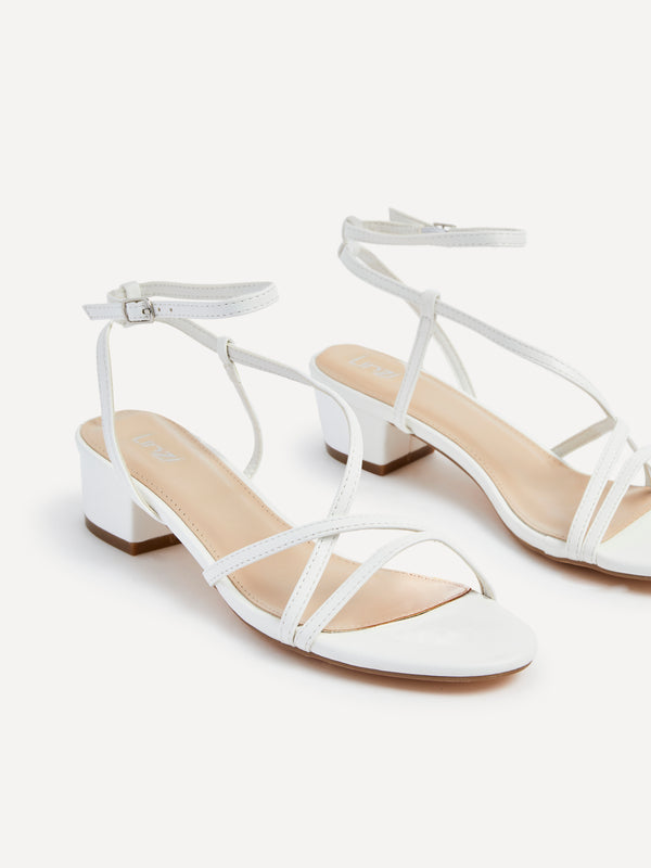 Linzi White Faux Leather Strappy Low Block Sandal