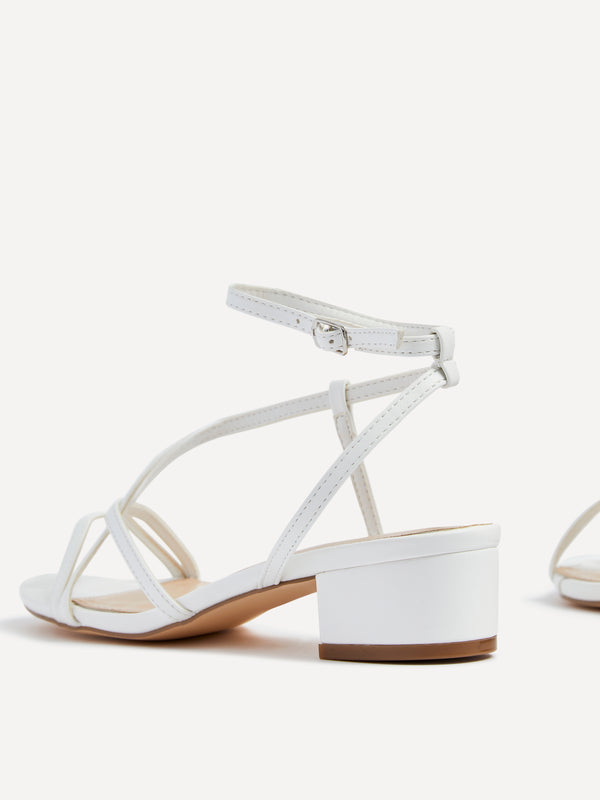 Linzi White Faux Leather Strappy Low Block Sandal