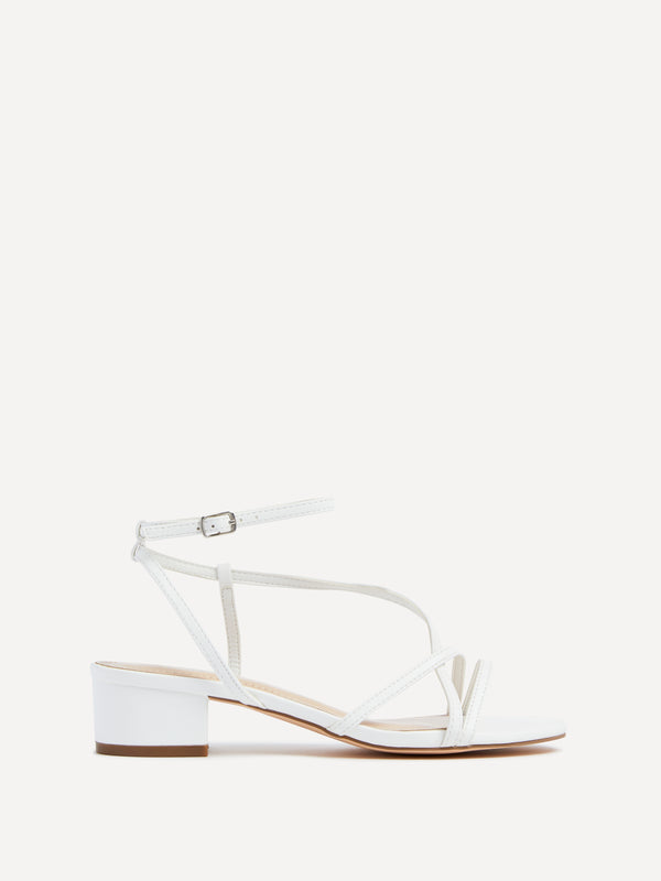 linzi White Faux Leather Strappy Low Block Sandal