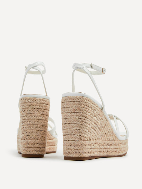 Linzi White Faux Leather Strappy Rope Wedge