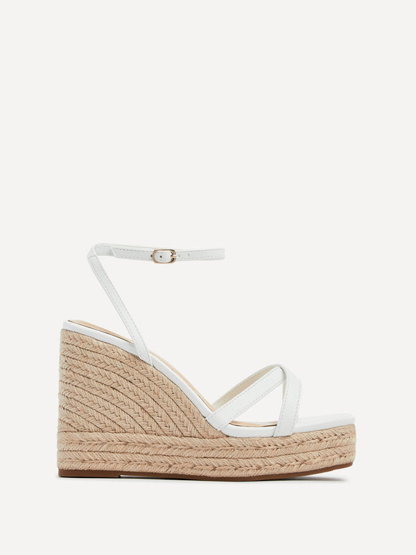 Linzi White Faux Leather Strappy Rope Wedge