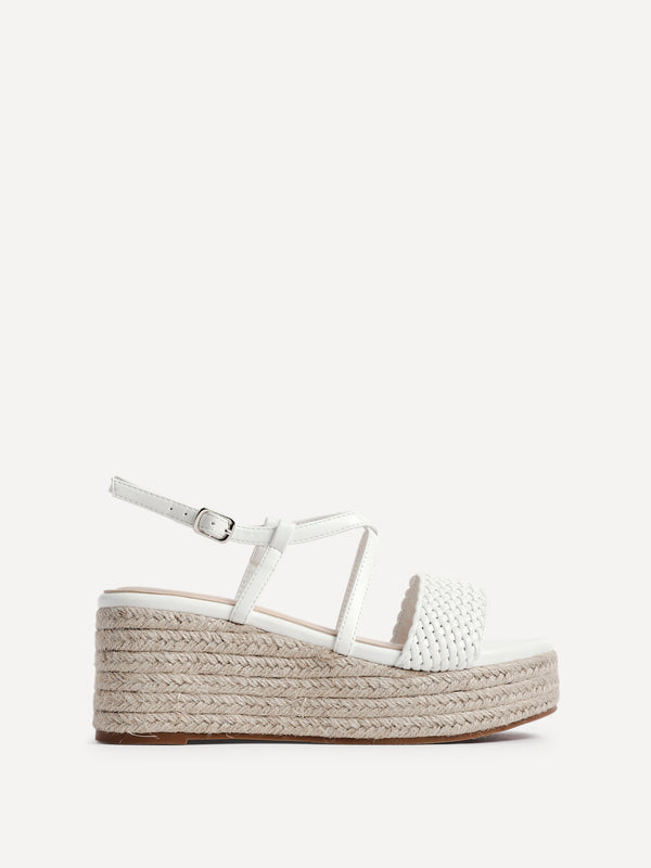 Linzi White Faux Leather Strappy Woven Wedge