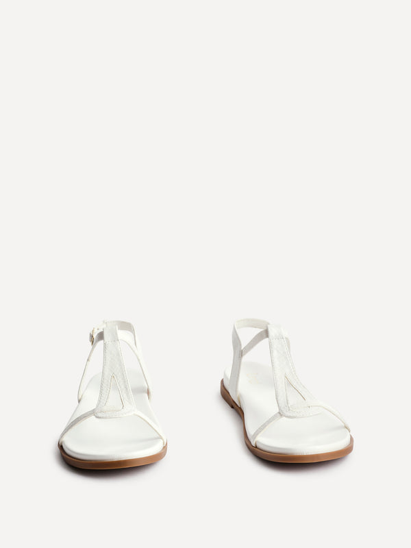 Linzi White Faux Leather Textured T-Bar Sandals