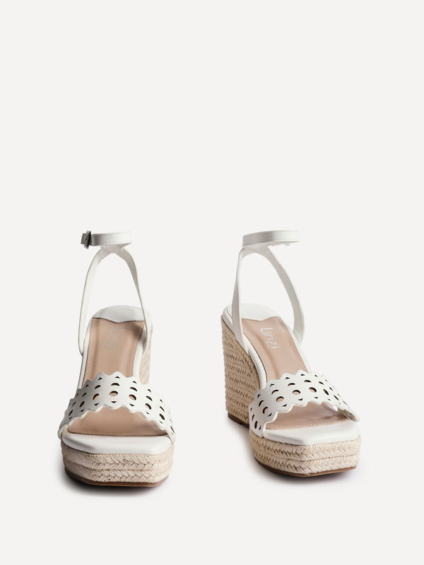 Linzi White Faux Leather Wedge With Cut Out Design