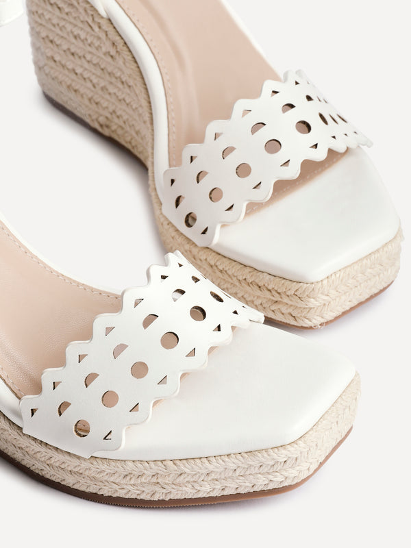 Linzi White Faux Leather Wedge With Cut Out Design