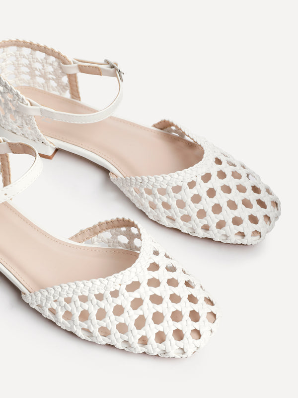 Linzi White Faux Leather Woven Two Part Sandals