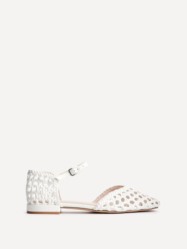 Linzi White Faux Leather Woven Two Part Sandals