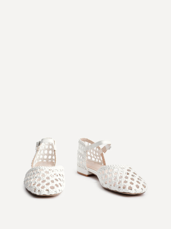 Linzi White Faux Leather Woven Two Part Sandals