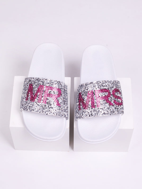 linzi White Mr & Mrs Diamante Sliders