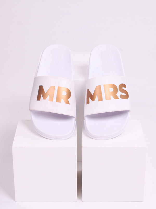 linzi White Mr & Mrs Printed Sliders
