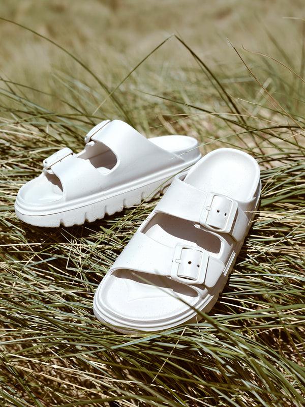 linzi White Platform Double Strap Slider