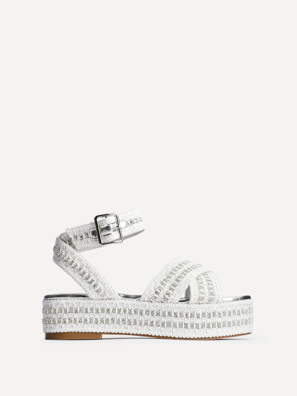 Linzi White & Silver Raffia Flatform Sandal