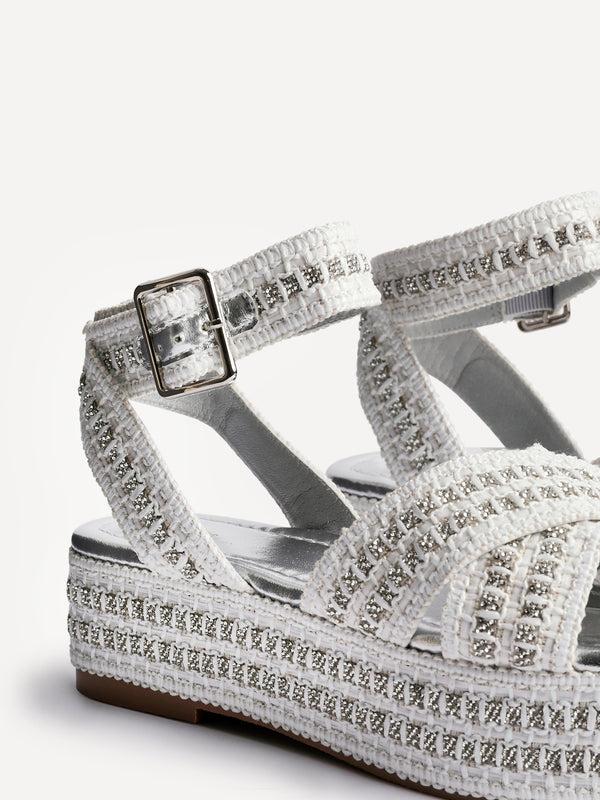 Linzi White & Silver Raffia Flatform Sandal