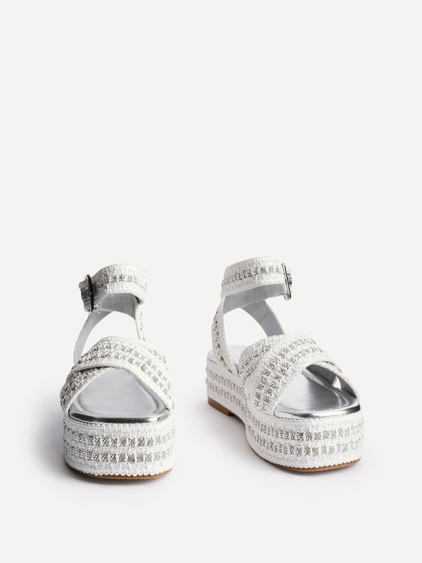Linzi White & Silver Raffia Flatform Sandal