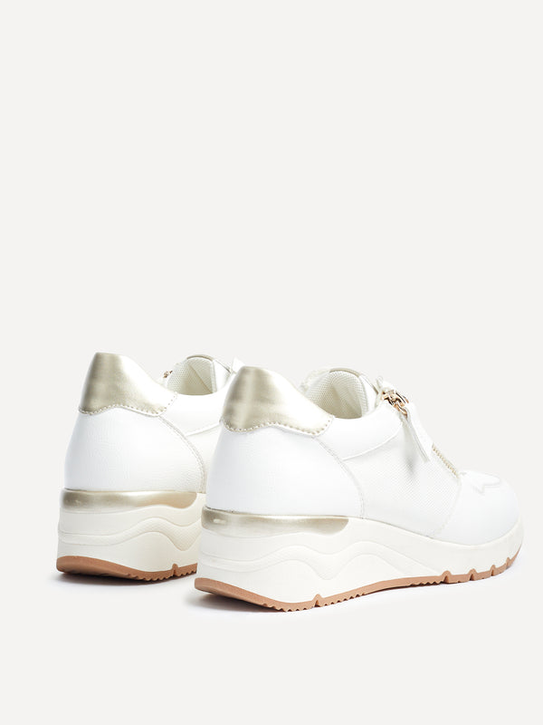 Linzi White Wedge Trainer With Mesh & Zip Detail