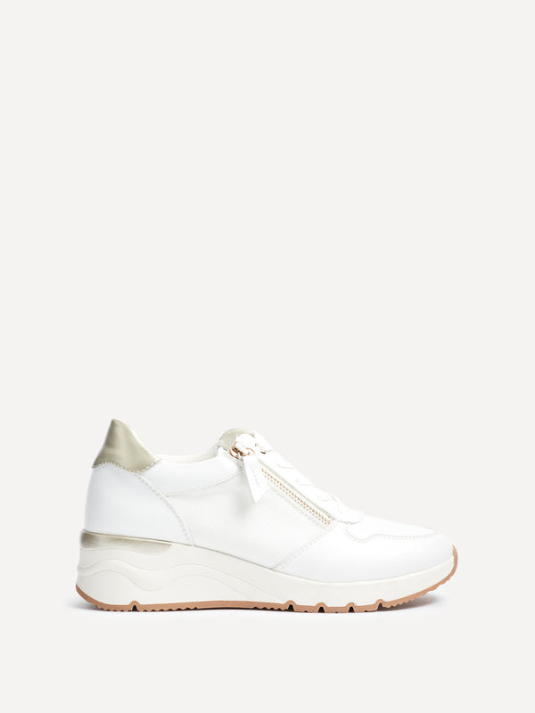 linzi White Wedge Trainer With Mesh & Zip Detail