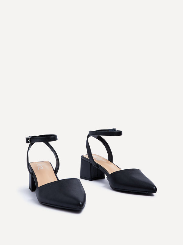 Linzi Wide Fit Black Faux Leather Court Heel