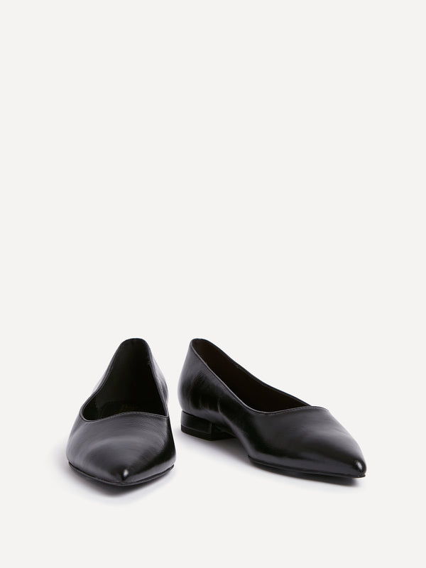 Linzi Wide Fit Black Faux Leather Pointed Toe Pump