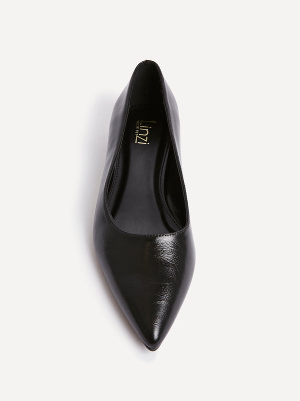 Linzi Wide Fit Black Faux Leather Pointed Toe Pump