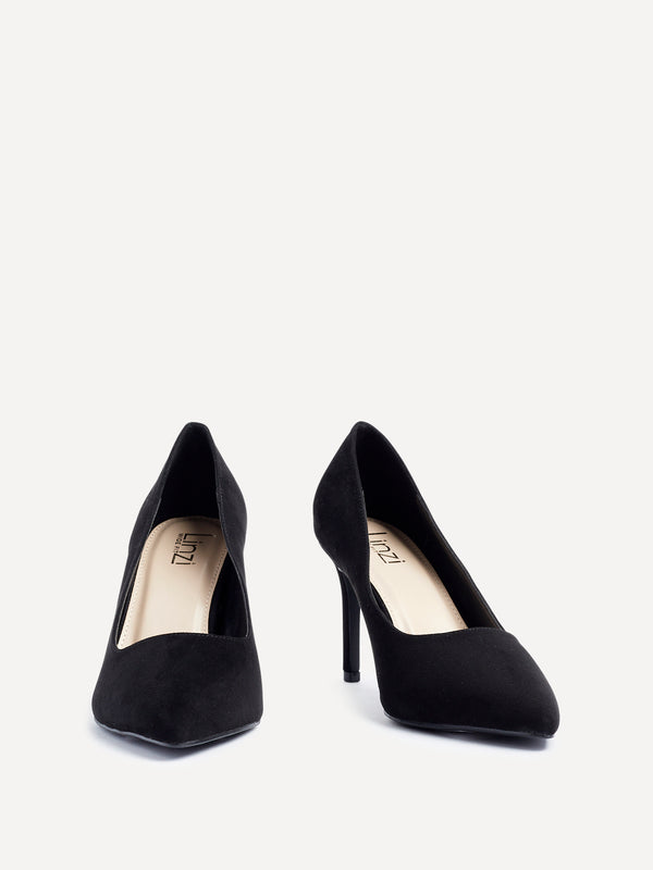 Linzi Wide Fit Black Faux Suede Classic Court Heel
