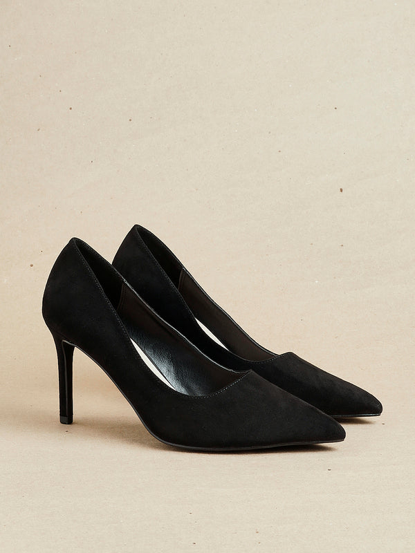 linzi Wide Fit Black Faux Suede Classic Court Heel